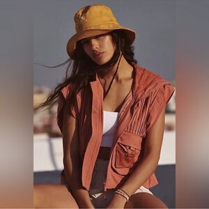 FP Movement Pleaty Please Vest XS Red-Orange Hiking Tennis Cargo Boxy Hood Boho
